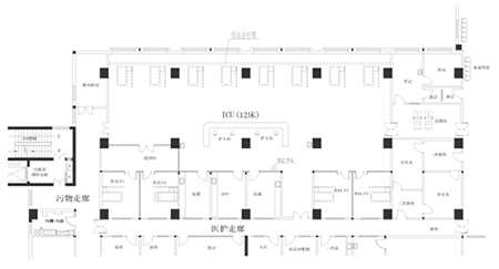 医院ICU平面图、单间隔离ICU、分隔式ICU